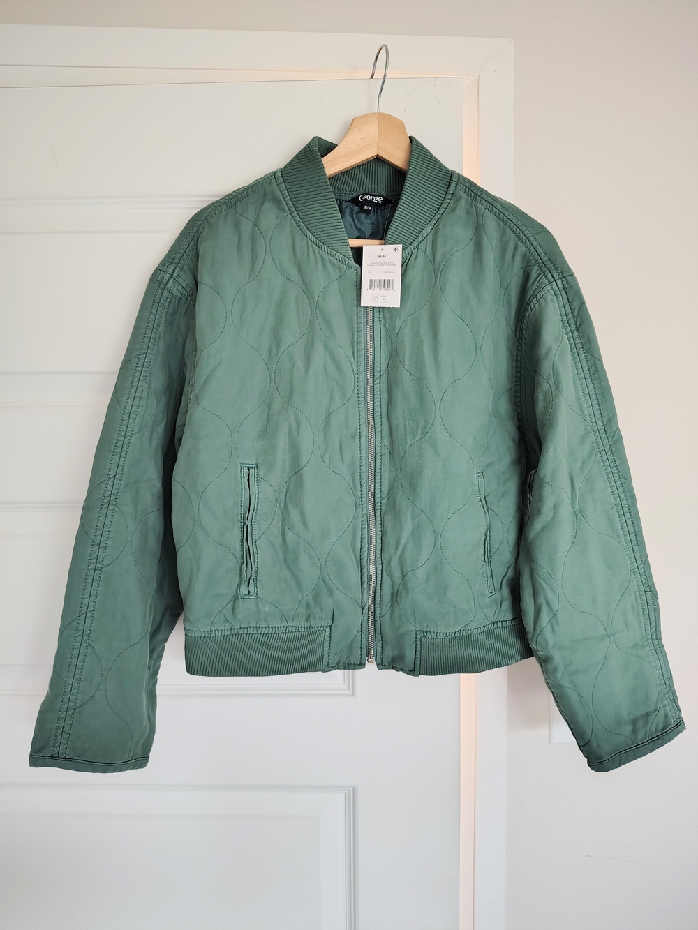 Green Quilted Bomber Jacket